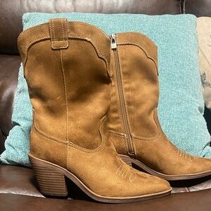 Sam & Libby Chestnut Suede Western Heeled Boots with Side Zip
